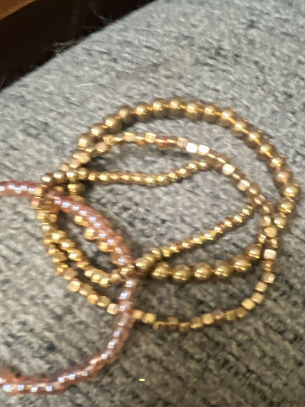 Lot of 4 Beaded Stretch Bracelets Mixed Metals Gold Tone & Pink Beads